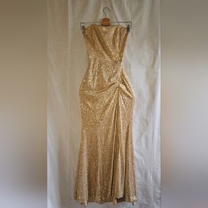 Maniju Gold sequin sparkle strappy high slit formal maxi dress size M